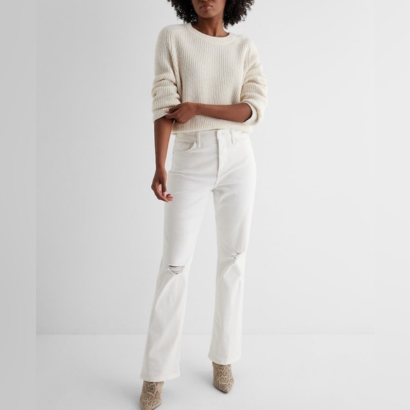 Express White High Waisted White Ripped '90s Bootcut Jeans Size 12 - Picture 1 of 7